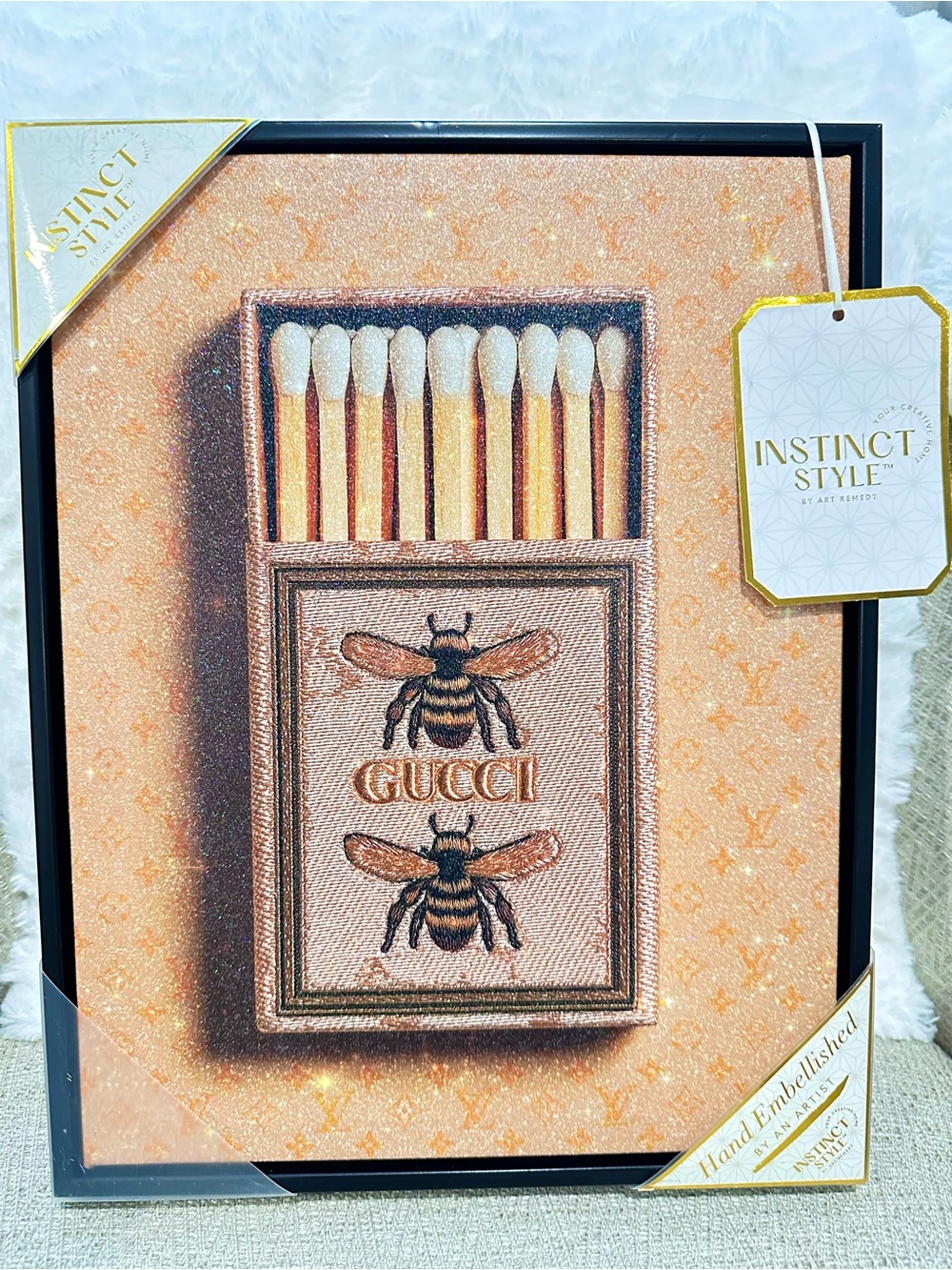 Instinct Style Gucci Embroidered Bee Motif Matchbox Framed Art 11” x 14”